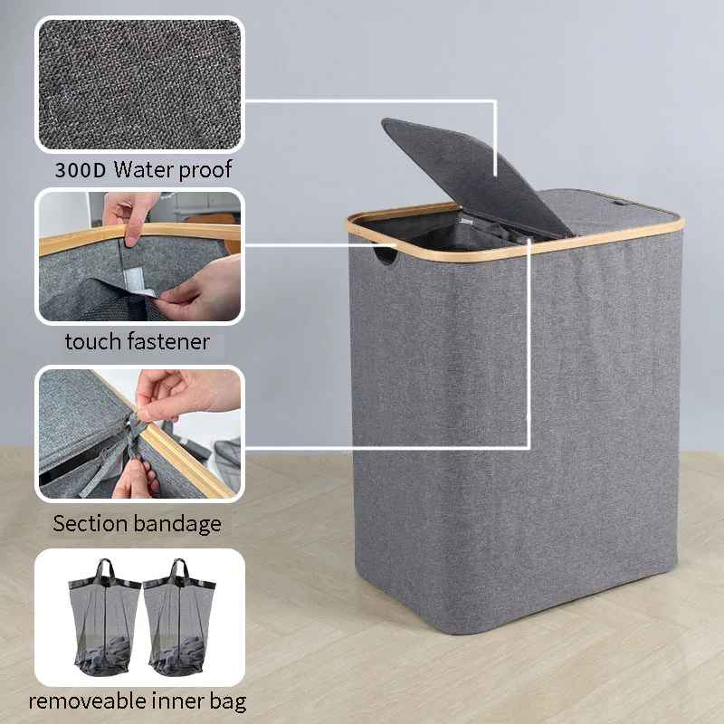 Grands paniers à linge avec couvercle à 2 sections