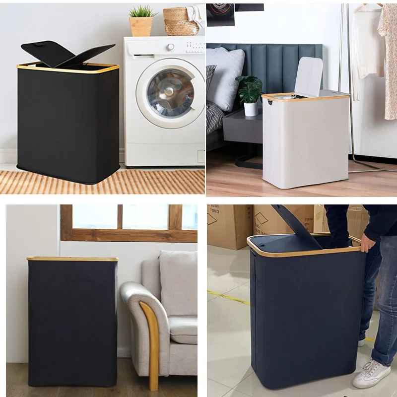 Grands paniers à linge avec couvercle à 2 sections