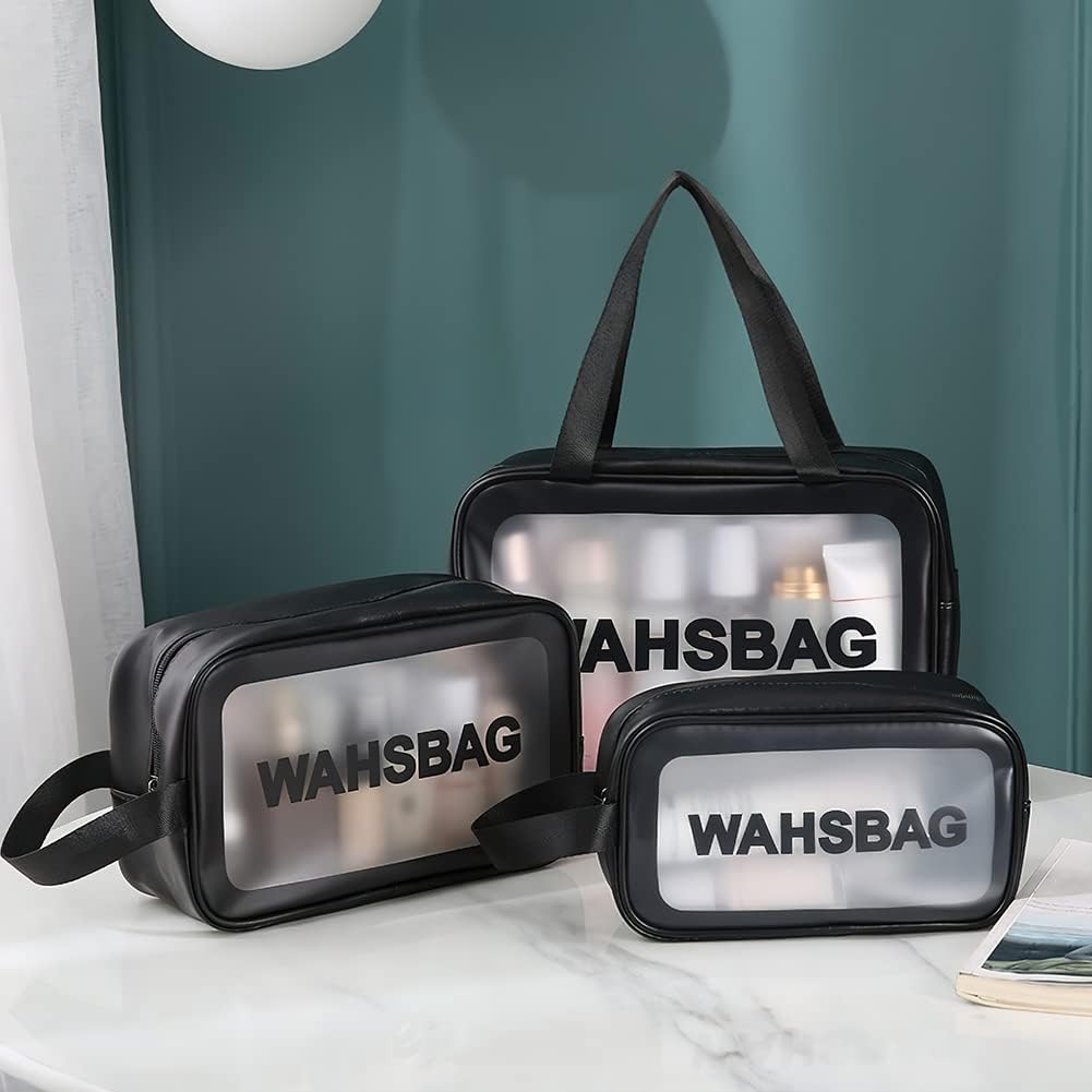 Trousse de Toilette Transparente Set, 3PC Trousse de Toilette Étanche en PVC