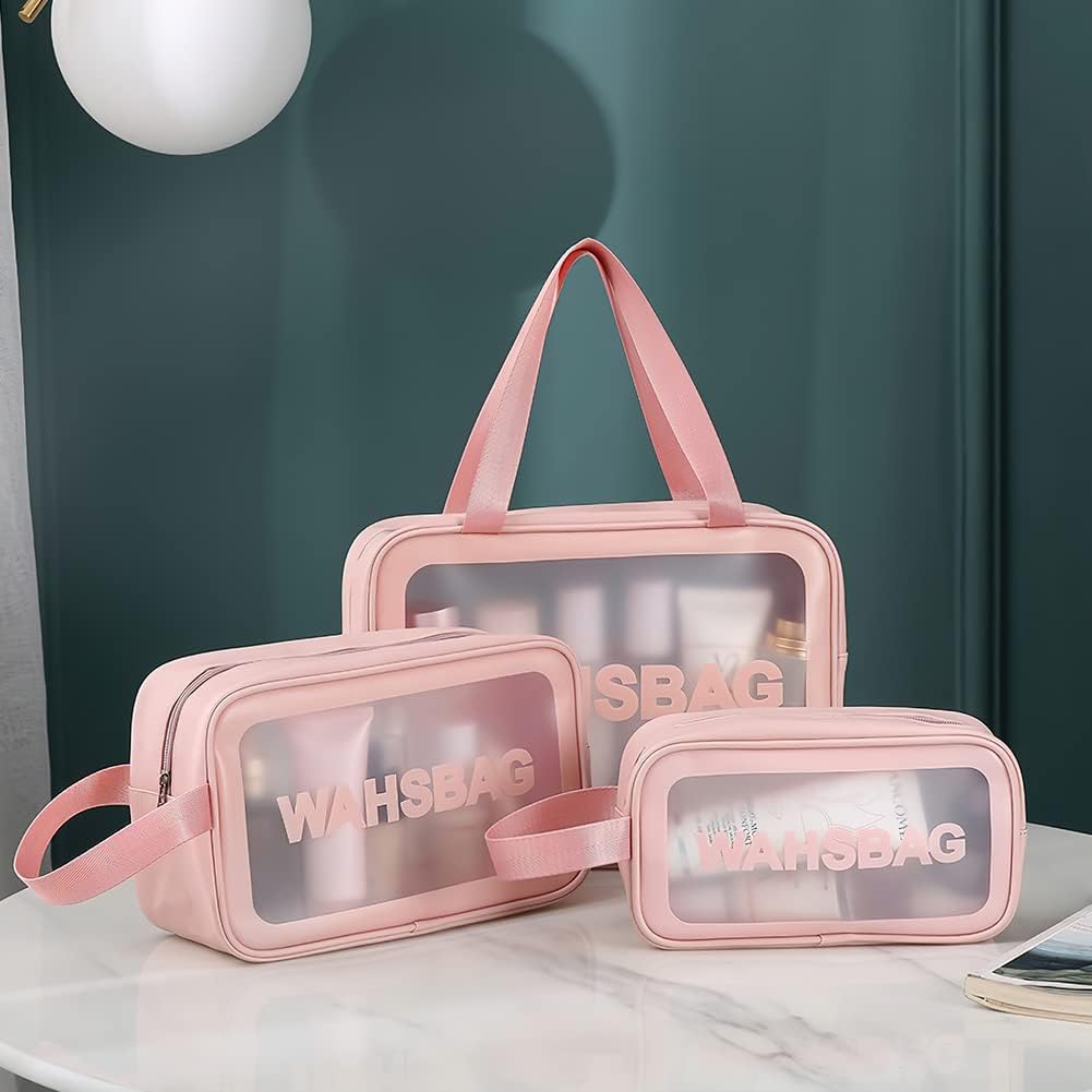 Trousse de Toilette Transparente Set, 3PC Trousse de Toilette Étanche en PVC