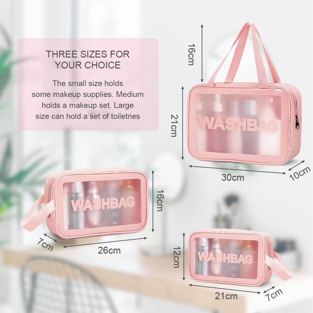 Trousse de Toilette Transparente Set, 3PC Trousse de Toilette Étanche en PVC