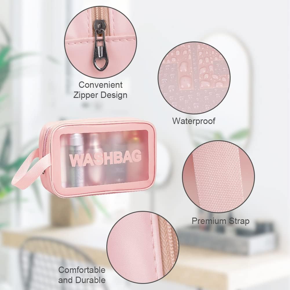 Trousse de Toilette Transparente Set, 3PC Trousse de Toilette Étanche en PVC