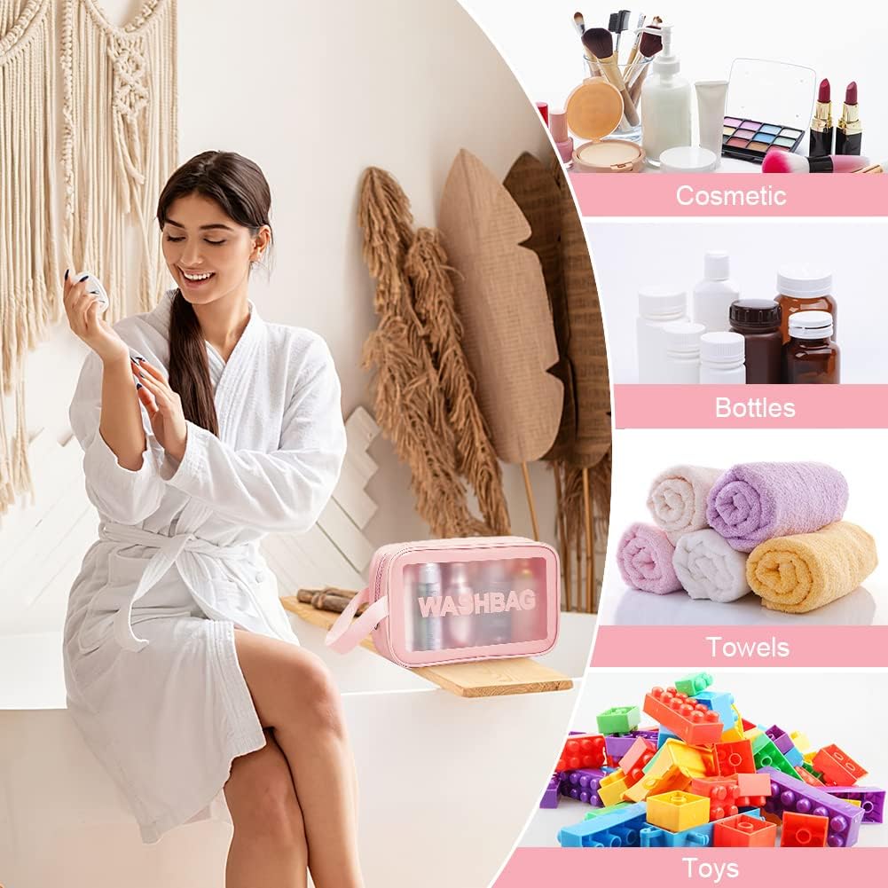 Trousse de Toilette Transparente Set, 3PC Trousse de Toilette Étanche en PVC