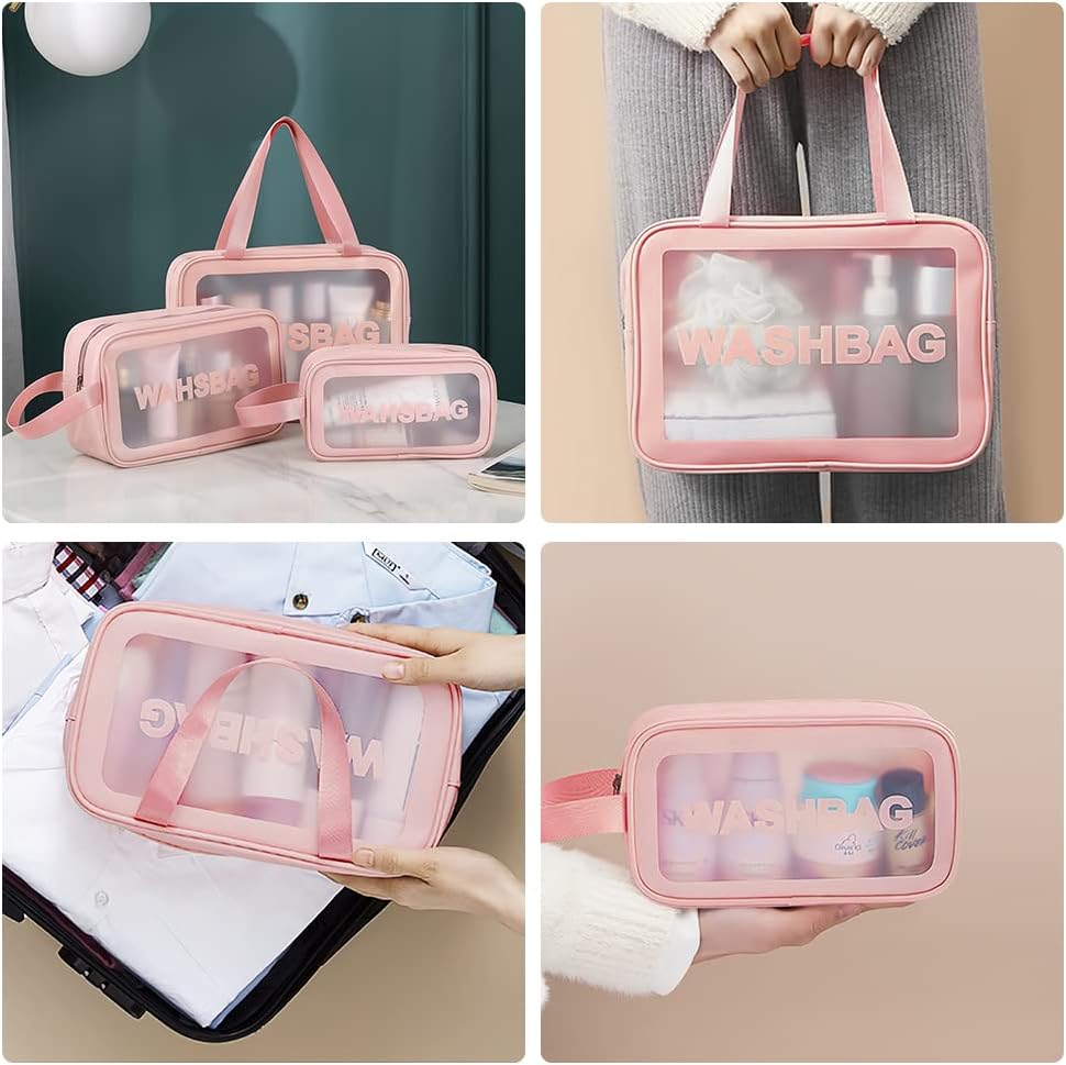 Trousse de Toilette Transparente Set, 3PC Trousse de Toilette Étanche en PVC