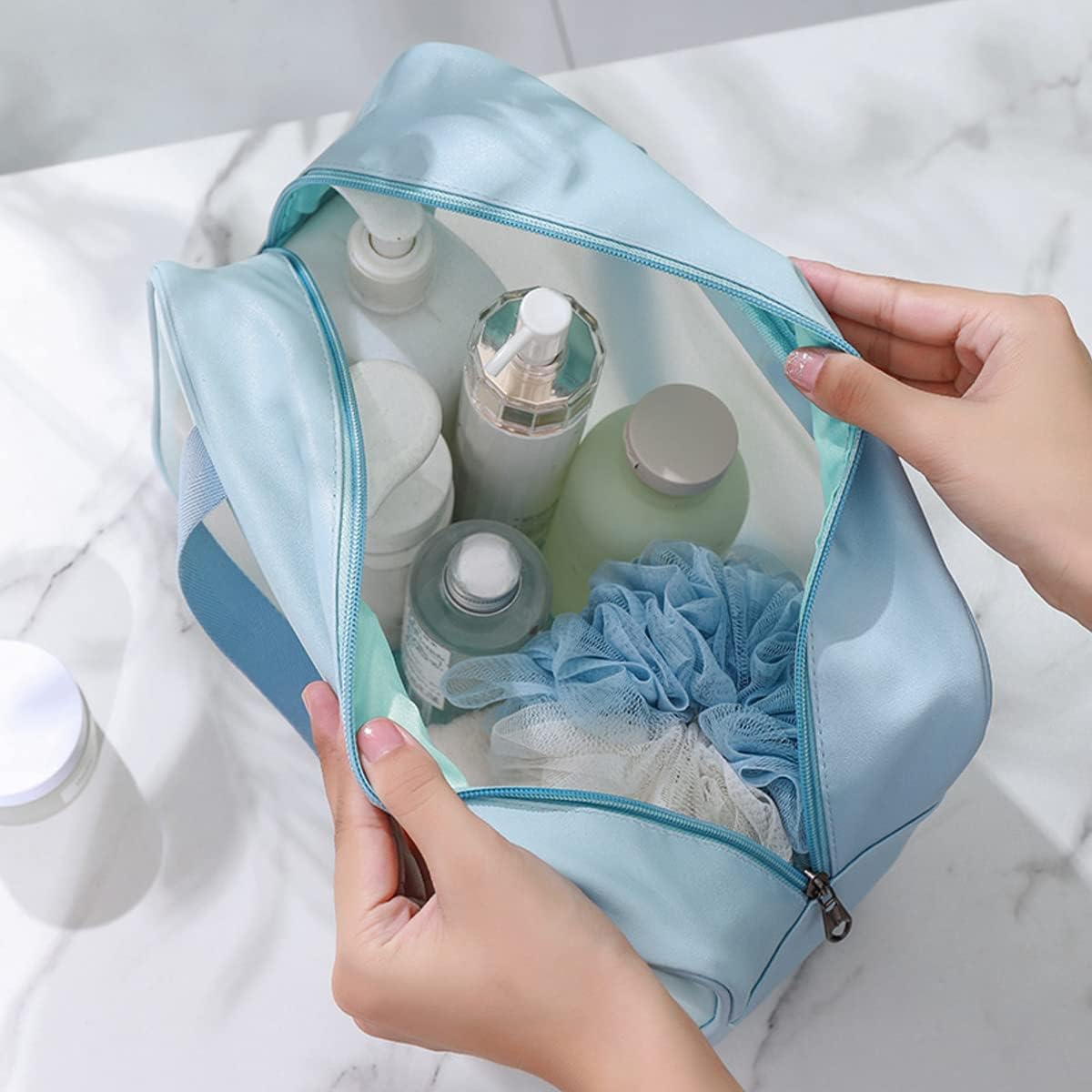 Trousse de Toilette Transparente Set, 3PC Trousse de Toilette Étanche en PVC