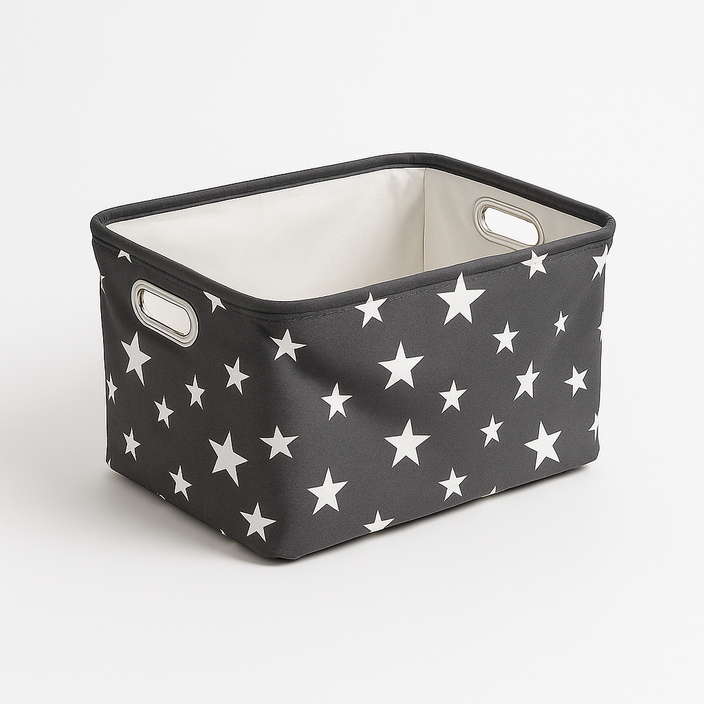 Panier de rangement en tissu – Motif étoiles blanches