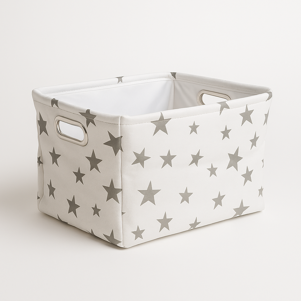 Panier de rangement en tissu – Étoiles grises sur fond clair