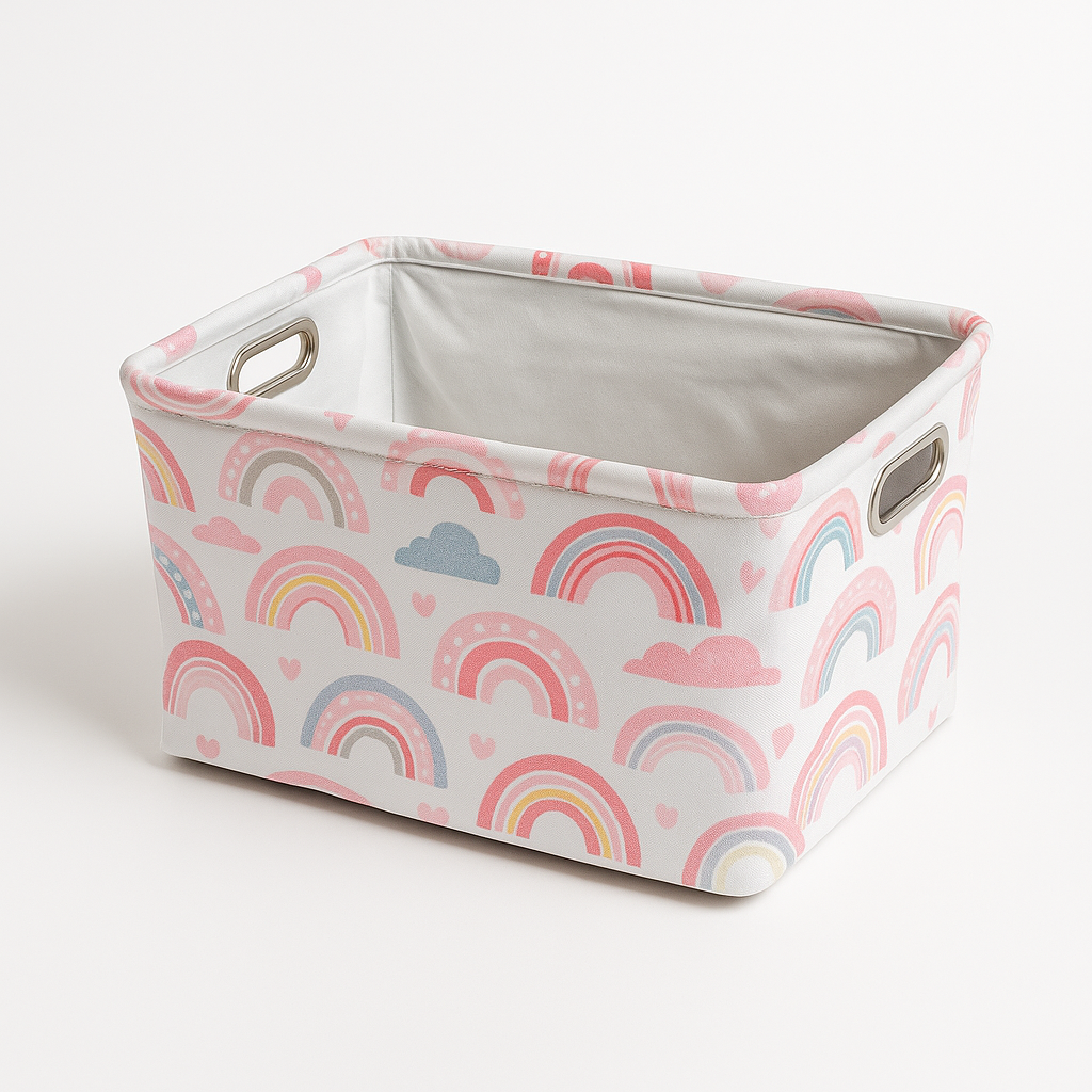 Panier de rangement en tissu – Arc-en-ciel pastel